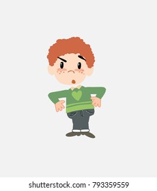 White boy in jeans with an expression of unpleasant surprise.																									
