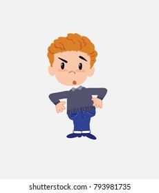 White boy in jeans with an expression of unpleasant surprise.																									