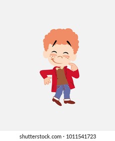 White boy in jeans with funny expression.																									