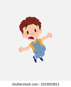 White boy in jeans jumping terrified.																									