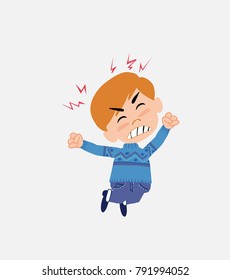 White boy in jeans jumps angry.																									