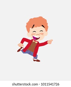 White boy in jeans running smiling.																									