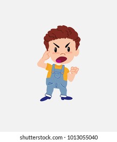 White boy in jeans screams angry in aggressive attitude.																									