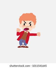 White boy in jeans screams very angry.																									