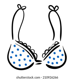White bra with blue polka dot pattern isolated on background. Graphic vector illustration saved in 8 eps