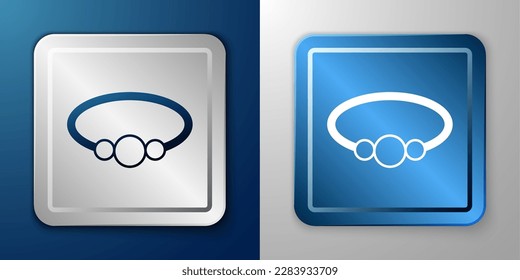 White Bracelet jewelry icon isolated on blue and grey background. Bangle sign. Silver and blue square button. Vector