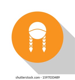 White Braid icon isolated on white background. Orange circle button. Vector Illustration