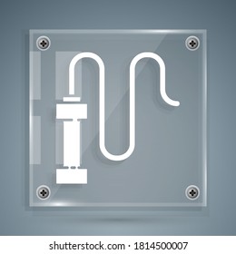 White Braided leather whip icon isolated on grey background. Square glass panels. Vector