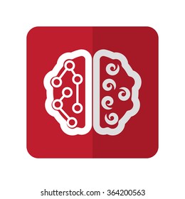 White Brain flat icon on red rounded square on white
