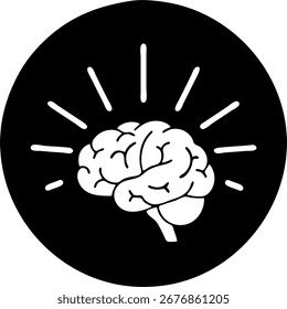 Un gráfico cerebral blanco, irradiando luz, centrado en un círculo negro.