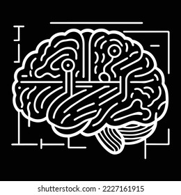 icono del cerebro blanco sobre fondo negro, vector