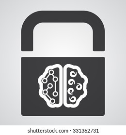 White Brain icon on black pad lock