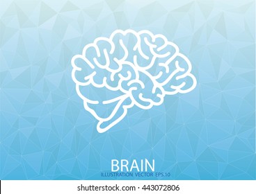 White brain on blue polygonal background