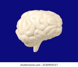 Ícone 3d do vetor cerebral branco. Ilustração realista dos desenhos animados, isolada sobre fundo azul escuro. Saúde mental ou conceito de inspiração mental.