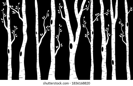 White Branch Tree or Naked trees silhouettes set. Hand drawn isolated illustrations.