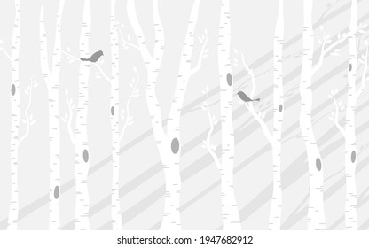 Se organizan siluetas de árboles de rama blanca o de árboles desnudos. Ilustraciones aisladas dibujadas a mano.