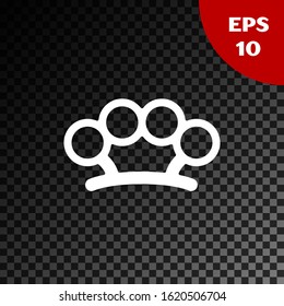 White Brass knuckles icon isolated on transparent dark background.  Vector Illustration