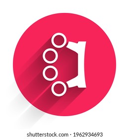White Brass knuckles icon isolated with long shadow. Red circle button. Vector