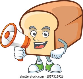 White bread of cartoon with holding megaphone mascot.