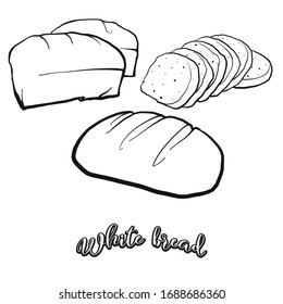 Esbozo de pan blanco separado en blanco. Dibujo vectorial de blanco, generalmente conocido en Europa, América. Serie de ilustraciones alimentarias.