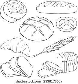 White bread food sketch separated on white. Vector drawing of White, usually known in Europe, America. Food illustration series.