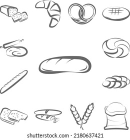 White bread hand drawn icon in a collection with other items