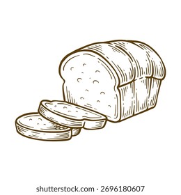 Ilustración dibujada a mano de pan blanco. Arte de línea de Vector de pan blanco