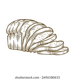 Ilustração desenhada à mão de pão branco. Pão branco vetor linha arte