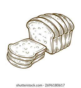 White bread hand drawn illustration. White bread vector line art