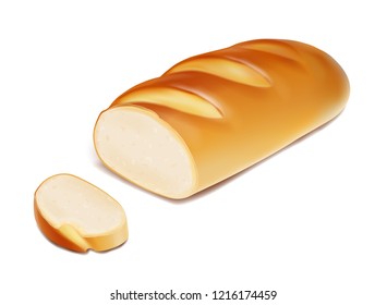 White bread loaf sliced bakery product icon realistic