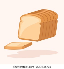 White Bread Loaf with Slices Pieces Vector Illustration | Flat Design Isolated | Morning Breakfast Bakery and Pastry