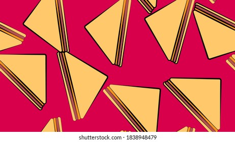 white bread sandwich with filling, pink background, vector illustration, pattern. decor for a cafe, restaurant, fast food. wallpaper for kitchen decoration, food preparation area.