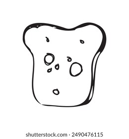 White bread simple line drawing depicts a single slice of white bread, showcasing its uneven, rustic texture with small air pockets