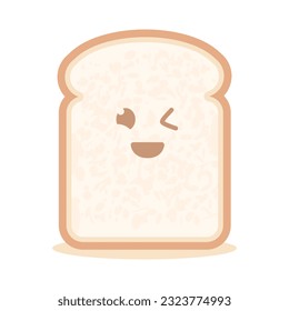 White Bread Slice Cute Cartoon Character mascot with smiling face vector flat design illustration template free editable 