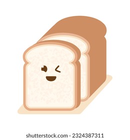 White Bread Slice Cute Cartoon Character mascot with smiling face vector flat design illustration template free editable 