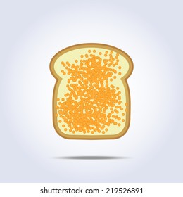 White bread toast icon with caviar. Vector illustration