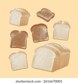 White bread vector, White bread illustration, line drawing on beige background.
