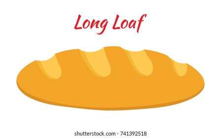 White bread, whole grain long loaf, bakery, pastry. Made in cartoon flat style. Vector illustration