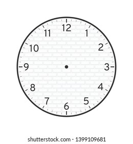 White Brick Concept, Printable Wall Clock Face Template Isolated On White Background