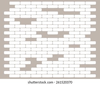 White brick vector wall background. Interior stone with missing bricks. Aged old wallbrick