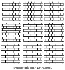 White brick wall background. Set of seamless vector patterns. Different types of bricklayers & masonry. Stretcher, running & english bond.