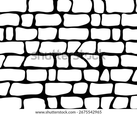 White brick wall background. Stone wall texture, cobblestone texture. Pavement bricks and pebble vintage decorative graphic, stone sidewalk paving plan, garden patio black path. Vector isolated 