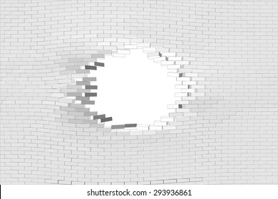 White brick wall with hole. Vector illustration