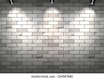 White brick wall with illumination. Vector illustration