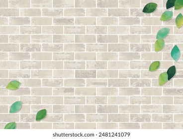 White brick wall and leaves background watercolor