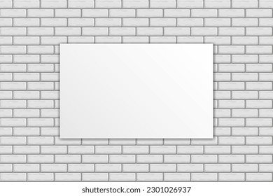 White brick wall. White poster on a brick wall background. Vector illustration of a brick wall with a note board.