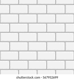 White brick wall seamless background.  Repeating texture of brickwork. Continuous bricks pattern. Vector illustration with bricklaying. EPS 10.