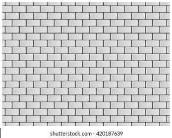 White Brick Wall In Subway Tile Pattern. Round Brick