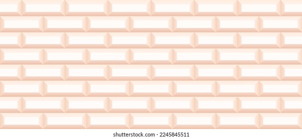 White brick wall texture. Brickwork 3d background. Interior stucco vector template. Beige geometric plaster seamless pattern. Stone tile design