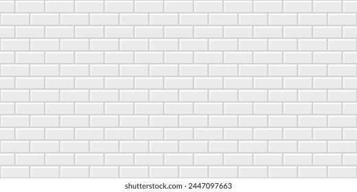 White brick wall texture, seamless cladding pattern for interior decoration, kitchen backsplash, plastic panel, building outdoor design. Abstract minimal background, vector flat illustration